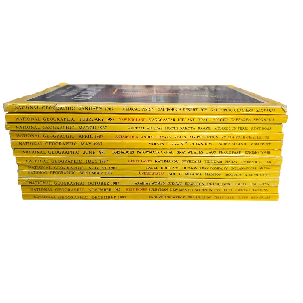 National Geographic Magazine Full Year 1987 Set 12 Issues Yellow Good Condition
